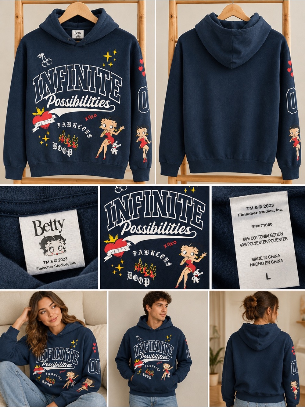 Betty Boop Navy "Infinite Possibilities" Graphic Hoodie Size L